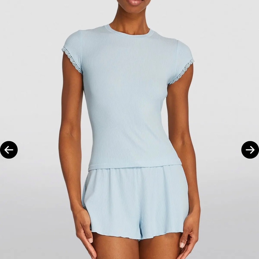 Light Blue Women's Ribbed Top - Picture 5 of 8